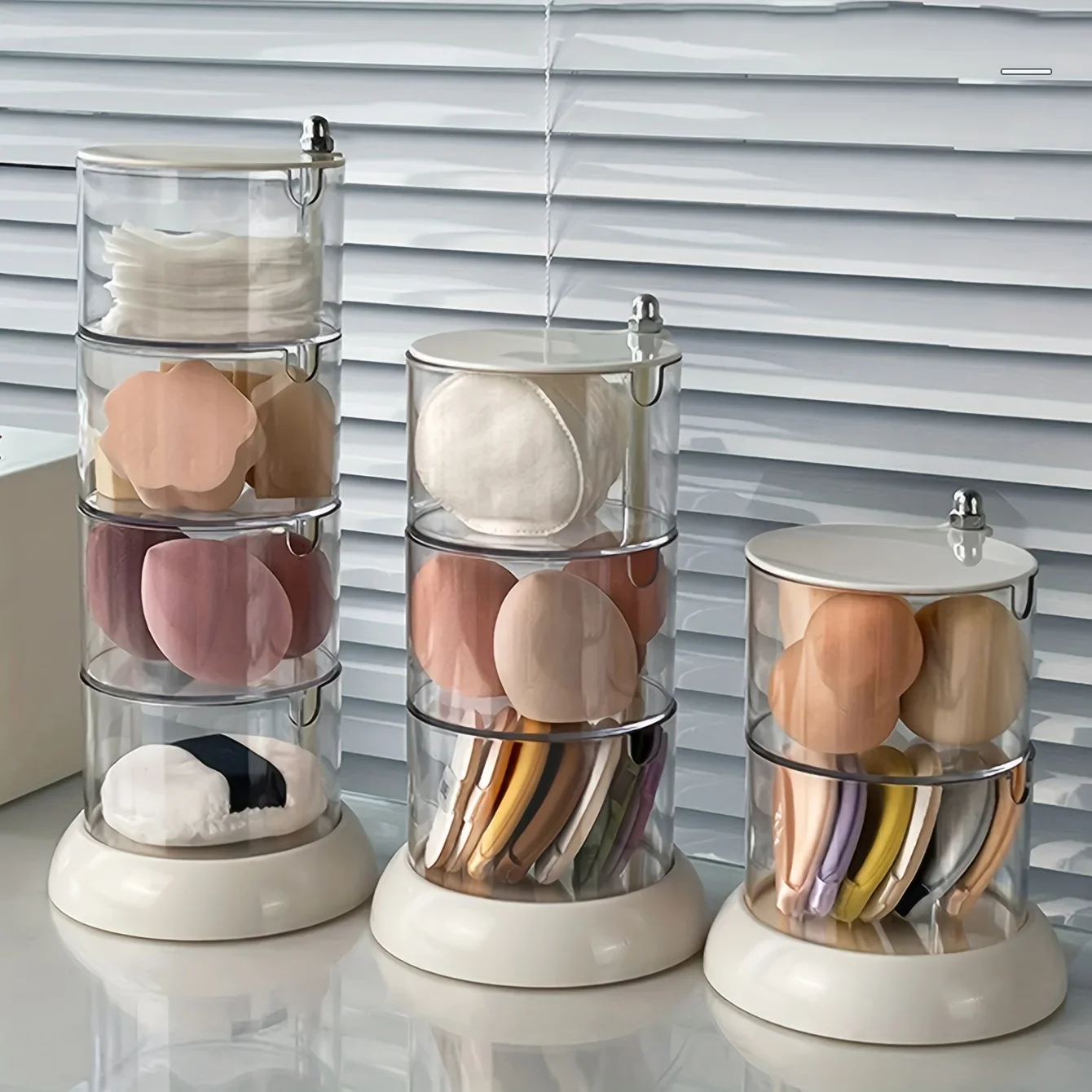 Rotary makeup storage box - Multi-layer design, makeup cloths and sponges storage box with a lid,