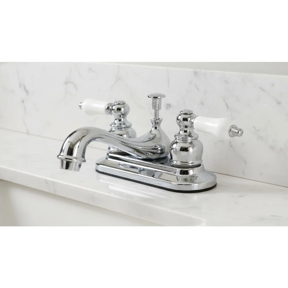 

Elegant 4-Inch Centerset Bathroom Faucet with Drip-Free Cartridge, Polished Chrome Finish for Modern Homes