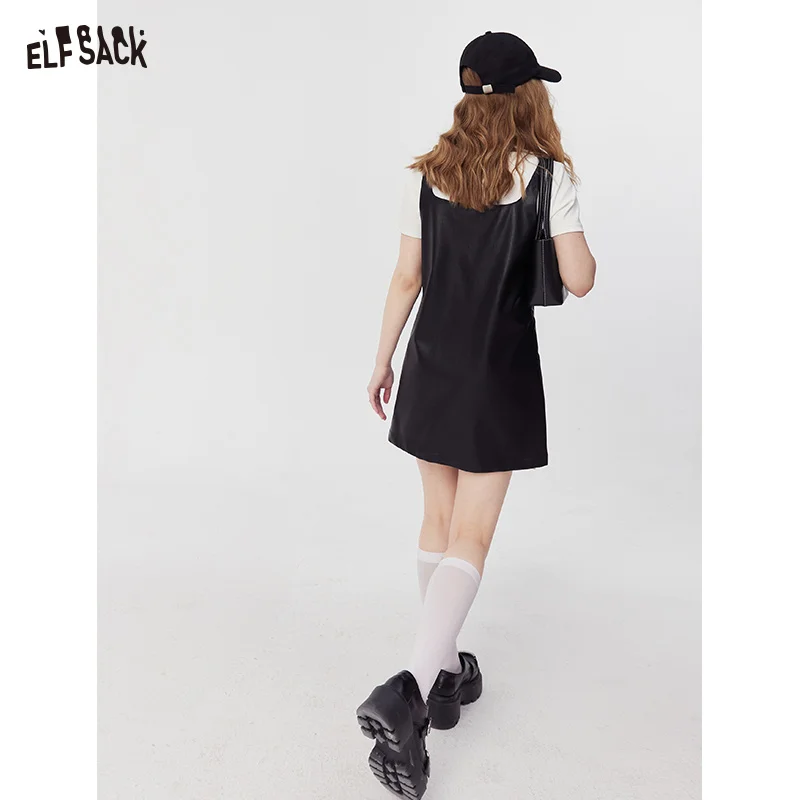 Imagem -02 - Elfsack-pu Vestido Preto Fino de Couro para Mulheres Colete Casual Solto Vestido sem Mangas Monocromático Primavera 2023