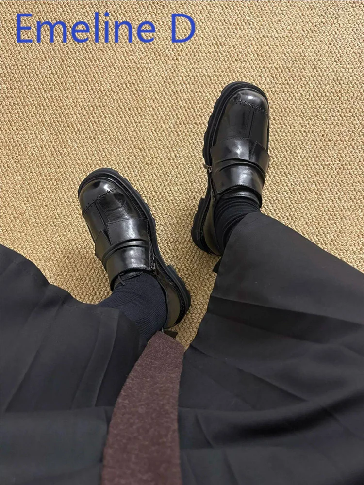 

Нескользящие модельные туфли на толстой подошве, черные лоферы без шнуровки из натуральной кожи, классическая деловая универсальная повседневная обувь с квадратным носком