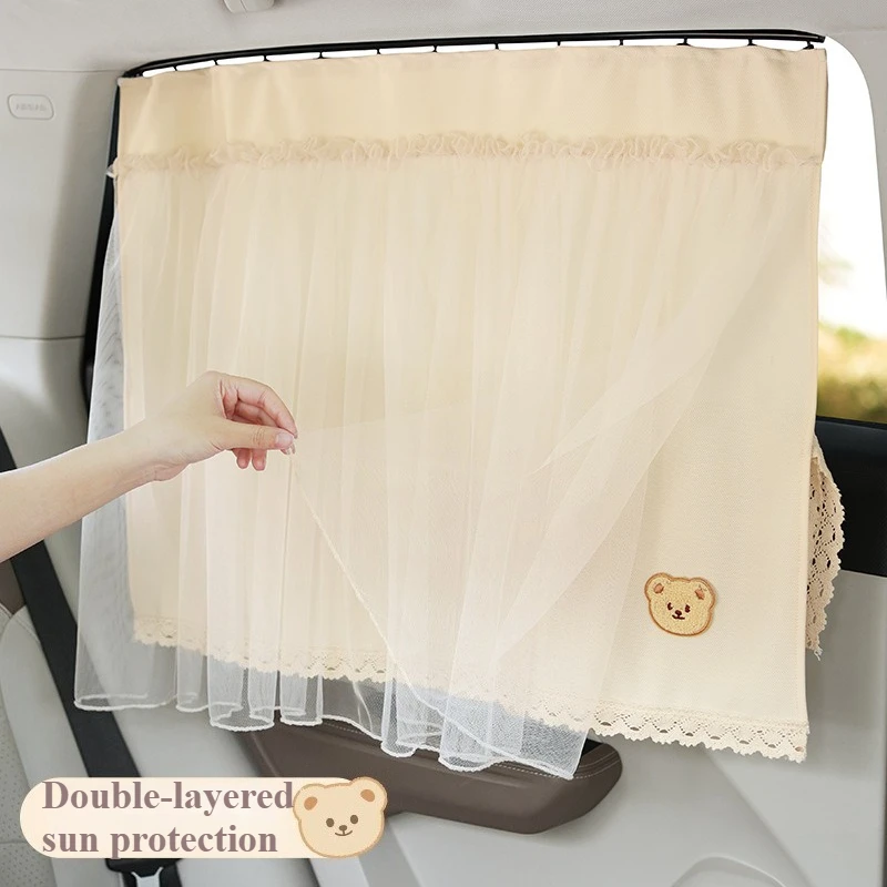 

Suction Cup Embedded Car Sunshade Curtain Anti-UV Lace Double-Layer Car Accessories Heat Insulation Car Side Window Curtains