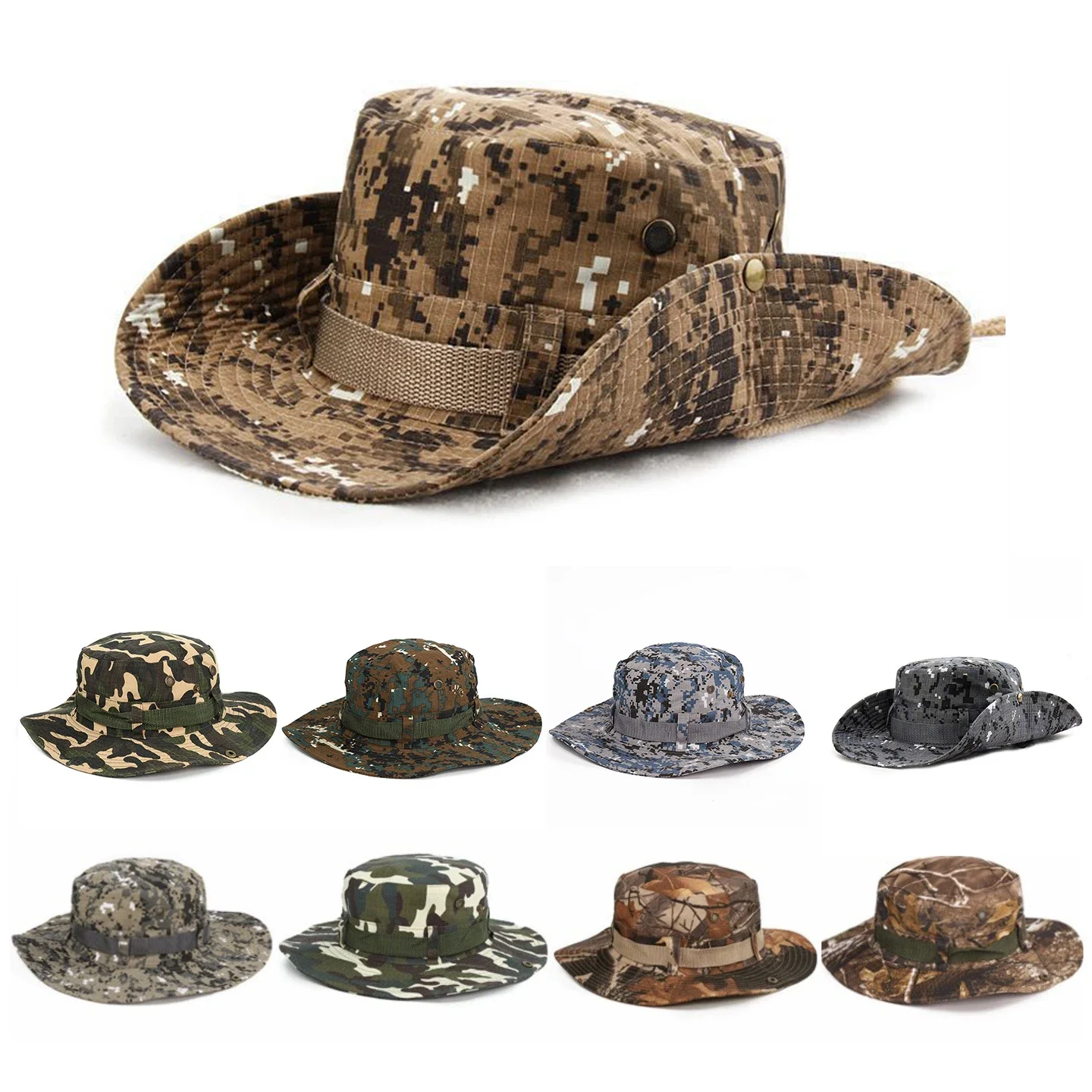 Multicam Tactical Boonie Hat for Men, UPF50+ Military Polyester Bucket Hat Mesh Ventilation - Hiking Hunting Sun Protection Cap​