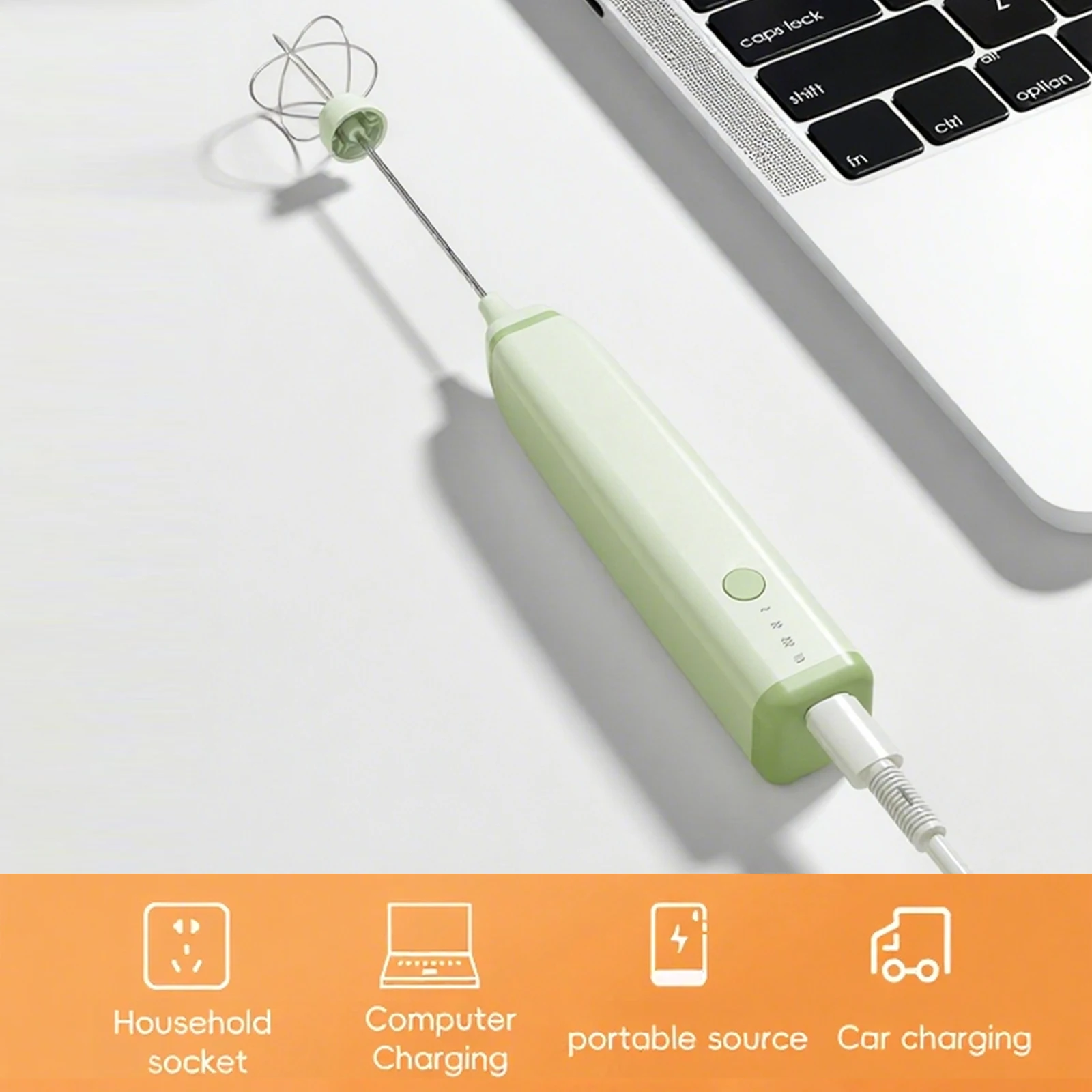 Powerful Milk Frother for Coffee Fast Handheld Drink Mixer with Stainless Steel Whisk Rechargeable Hand Frother Stirrer Wand