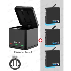 For Gopro Hero 8 1680mAh Battery+3 Slots LED Light Battery Charger Storage Box Type C Cable for GoPro Hero 5 6 7 8 Black Camera