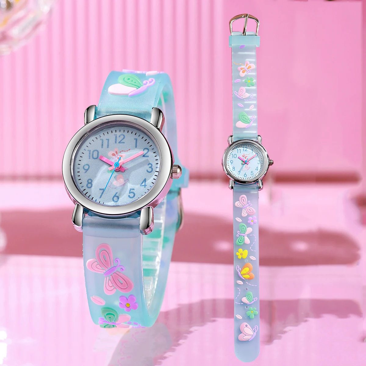 سوار ساعة سيليكون عصري ولطيف على شكل فراشة مع ساعة كوارتز للأطفال بقرص دائري، مناسب للتصفيف اليومي، مثالي #5