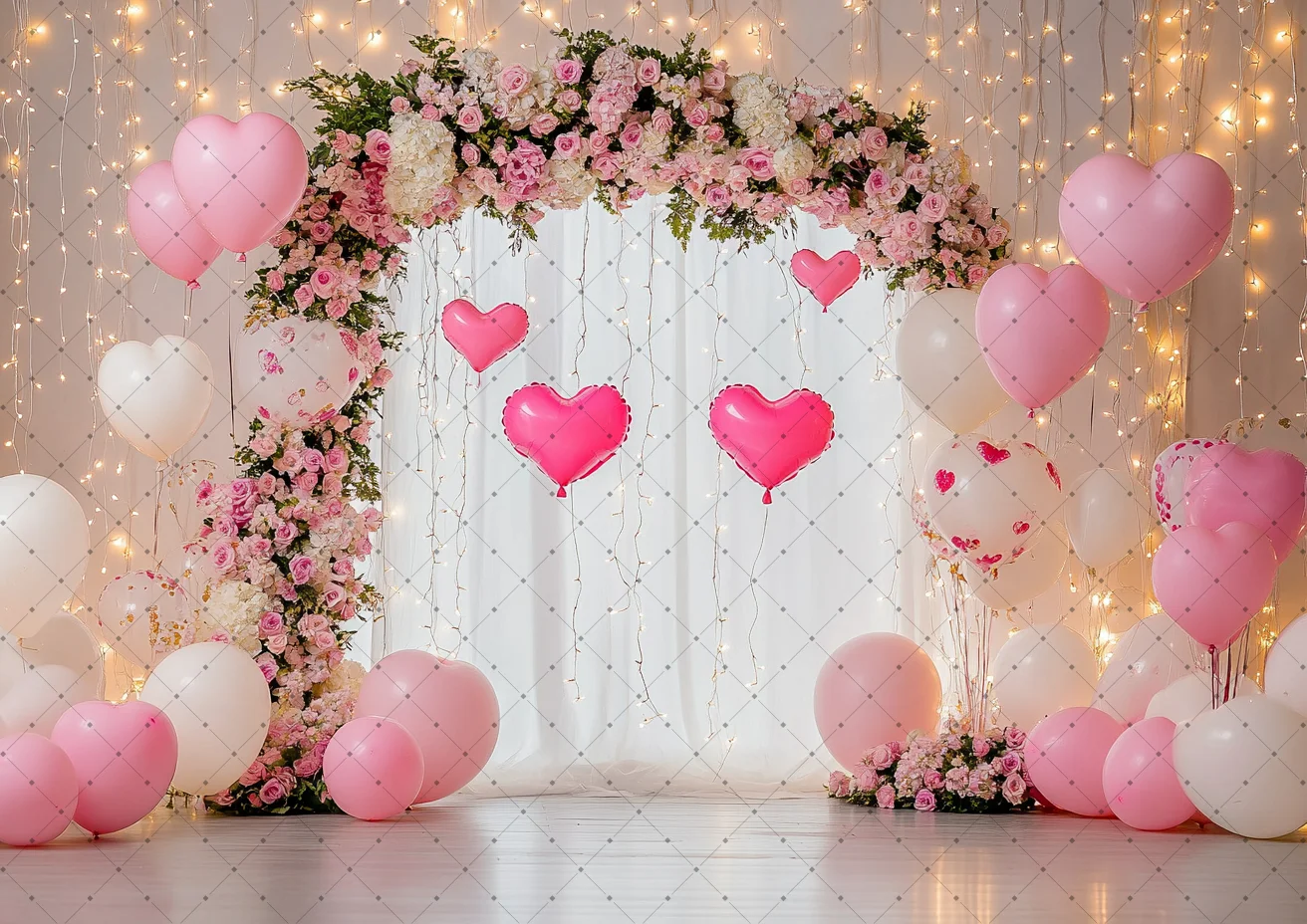 Fondo de fotografía del Día de San Valentín amor corazón flores globo 14 de febrero despedida de soltera decoración del banquete de boda foto fondo