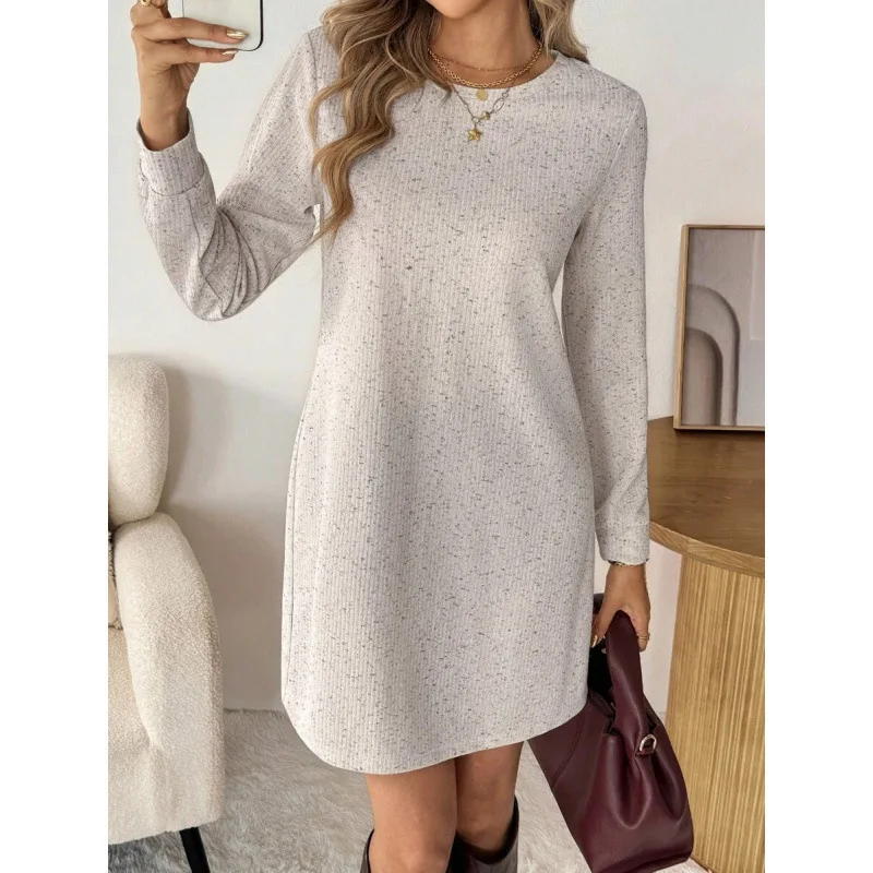 

Crew Neck Knit Long Dress G 36997 round Neck Knitted Dress Women's Fashion Spring Collection Neutral Style Other Material