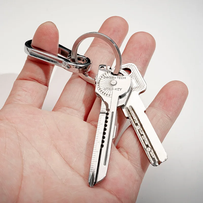 KeyChain Multi Tool 8 in 1 Stainless Steel Utili-Key Key Ring Chain Pendant Pocket Cutter Mini Knife Unboxing Knife Screwdriver
