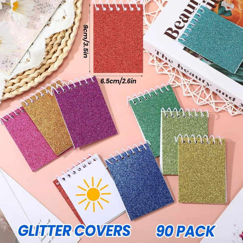 45 Pcs Back to School Glitter Notepads Kids Prism Small Notebooks Pocket Notepad Assorted Colors Pad Easter