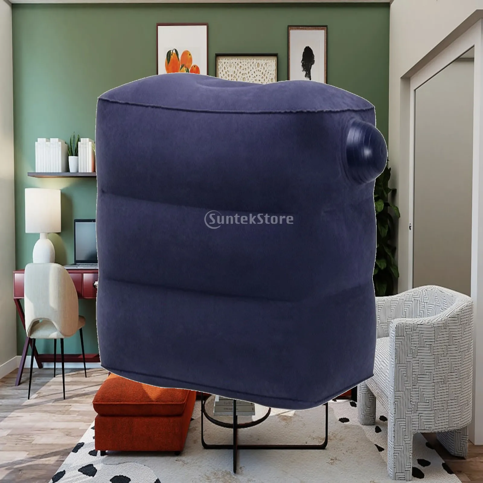 Footrest with Built-in Pump Flocked Inflatable Footrest Cushion Portable for Travelers, Airplane, Flights