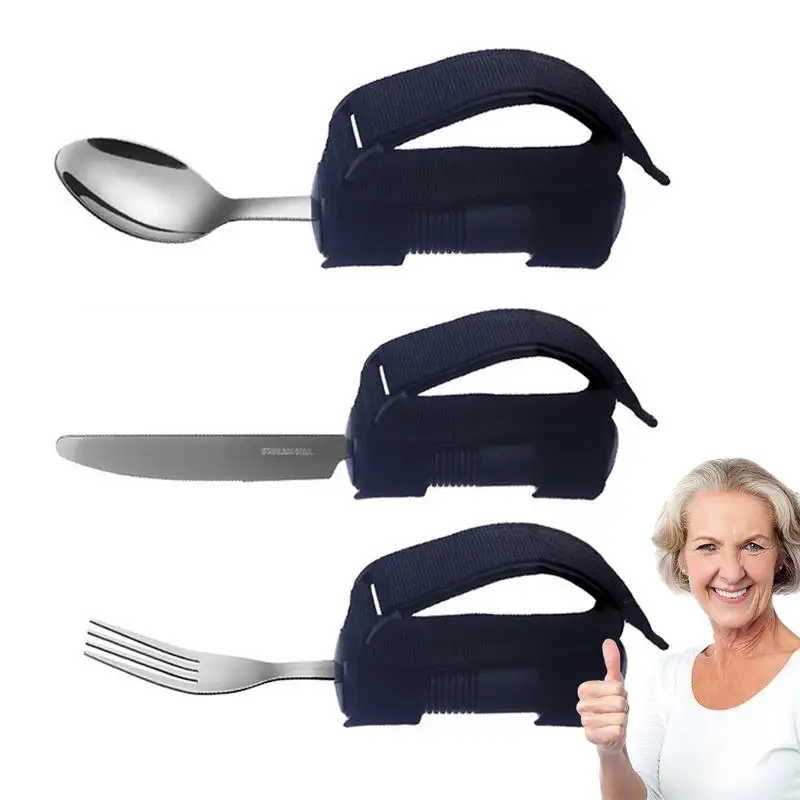 Utensils For Elderly 3X Adaptive Elderly Cutlery For Hand Tremors Stainless Steel Spoon Fork Set Adaptive Eating Flatware For