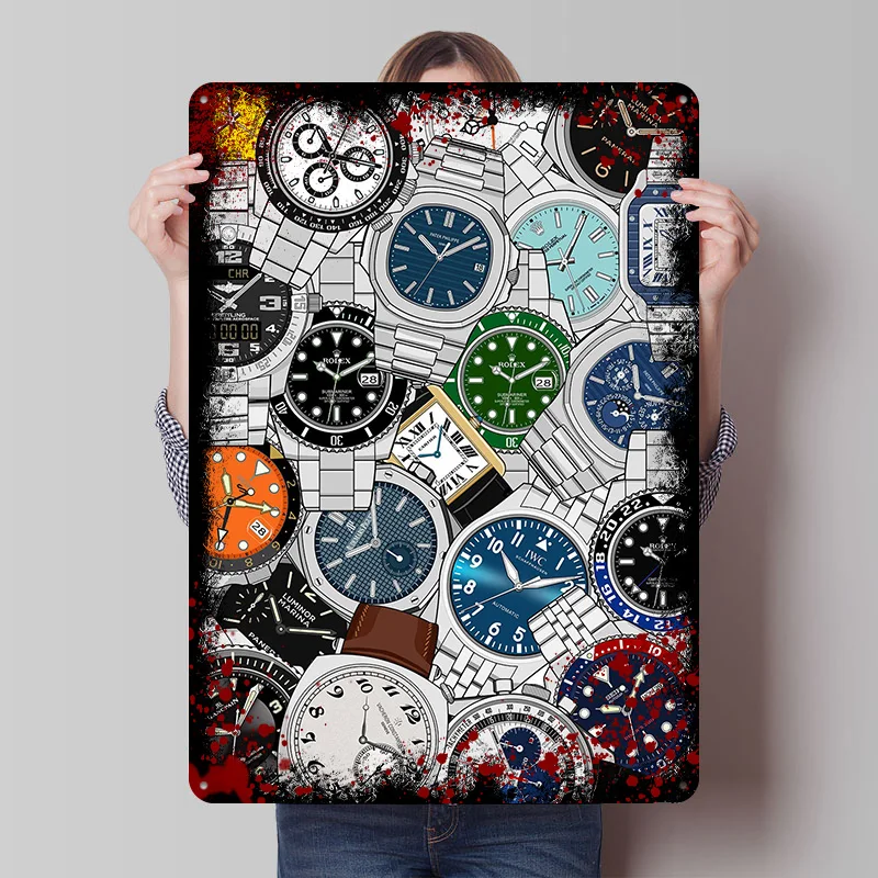 Affiche en fer blanc pour montres de luxe aléatoires, Art mural personnalisé, signes métalliques Vintage, Plaque en étain rétro pour décoration de maison, accessoires de maison