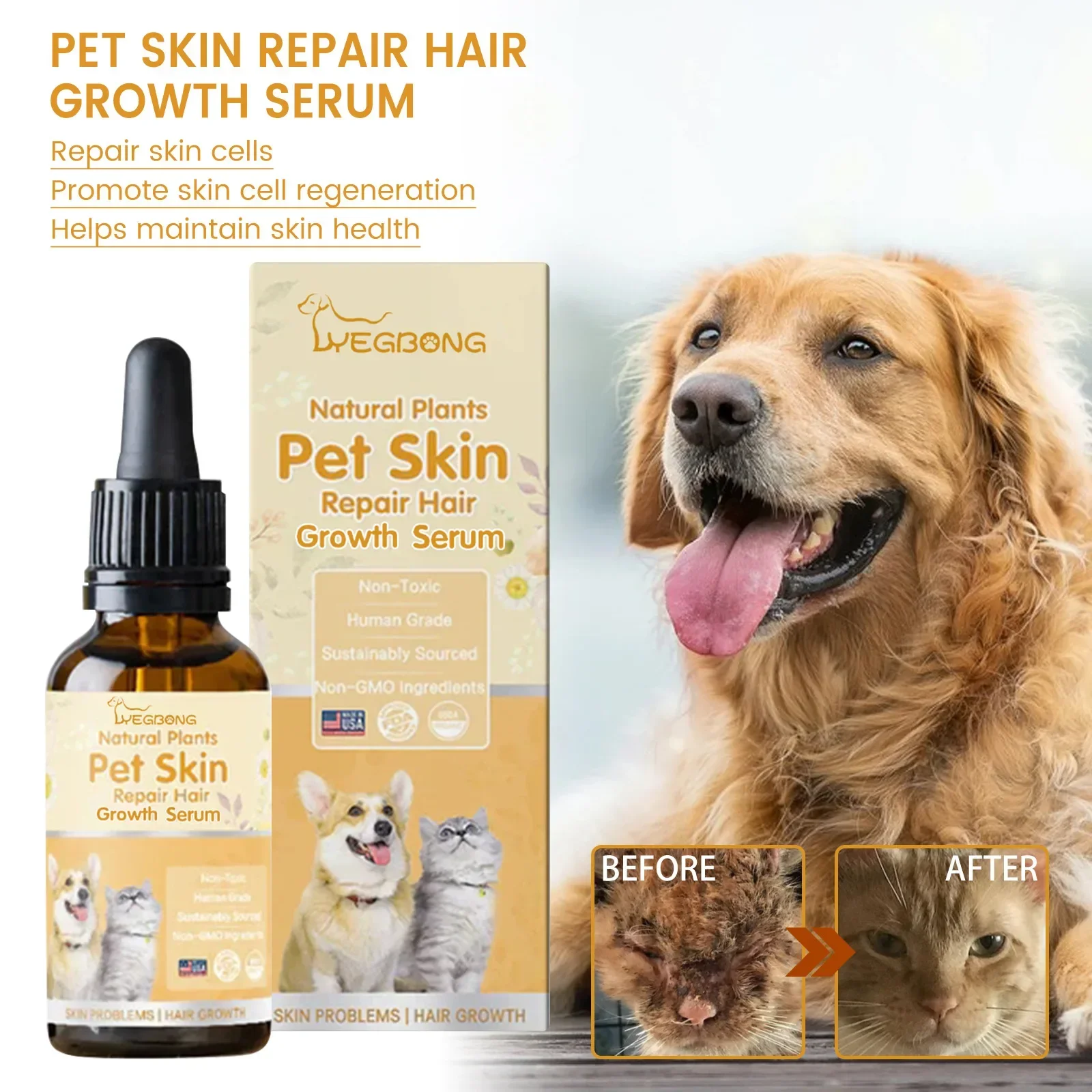 Pet Skin Disease Liquid Fur Repair Cat Hair Loss Wound Recover Anti Mite Dog Itch Relieve Non Toxic Ringworm Treatment for Pet