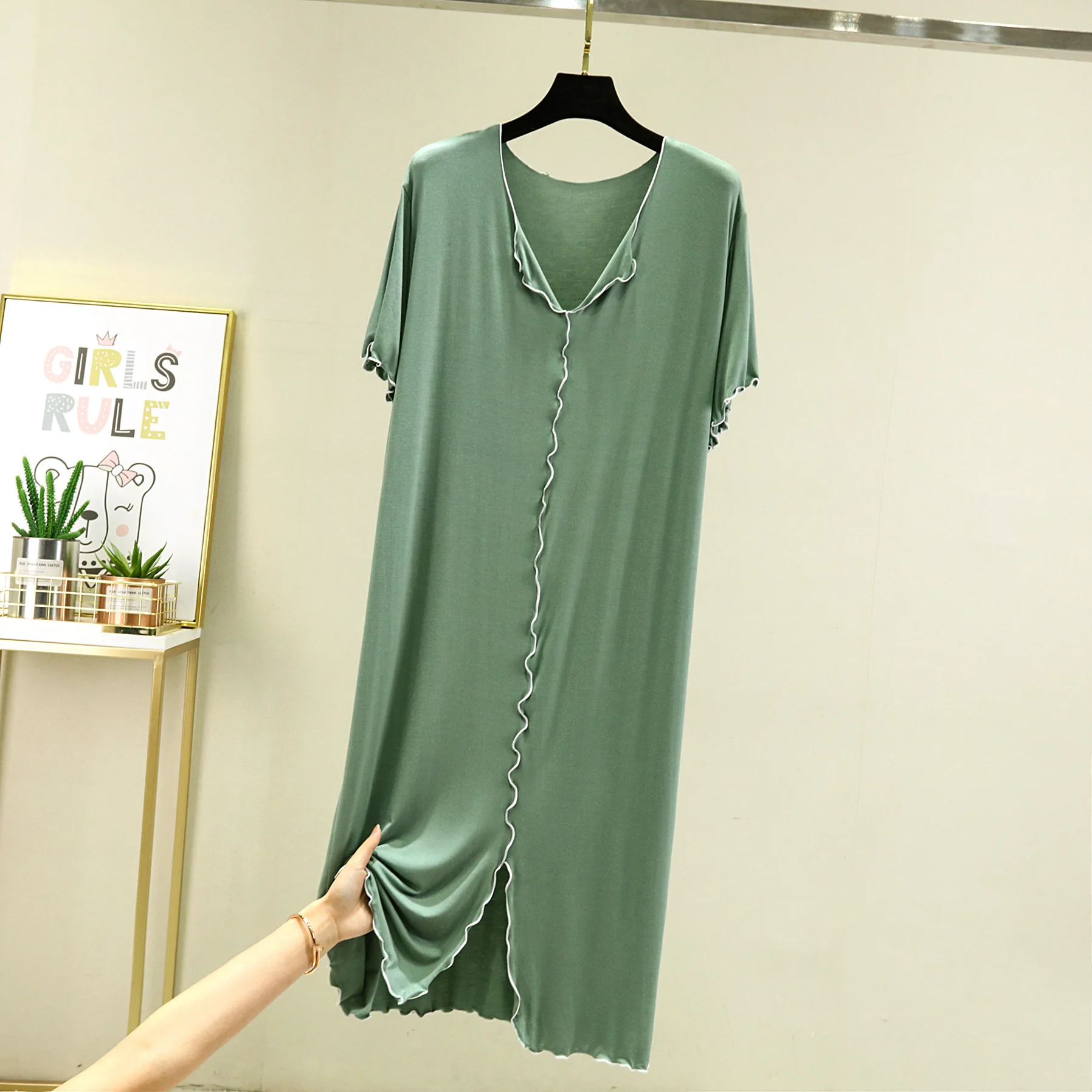 Summer Modal Night Dress For Women New Casual V Neck Nightgowns Comfortable Sleepwear Nightshirt Large Size Homewear L-2XL