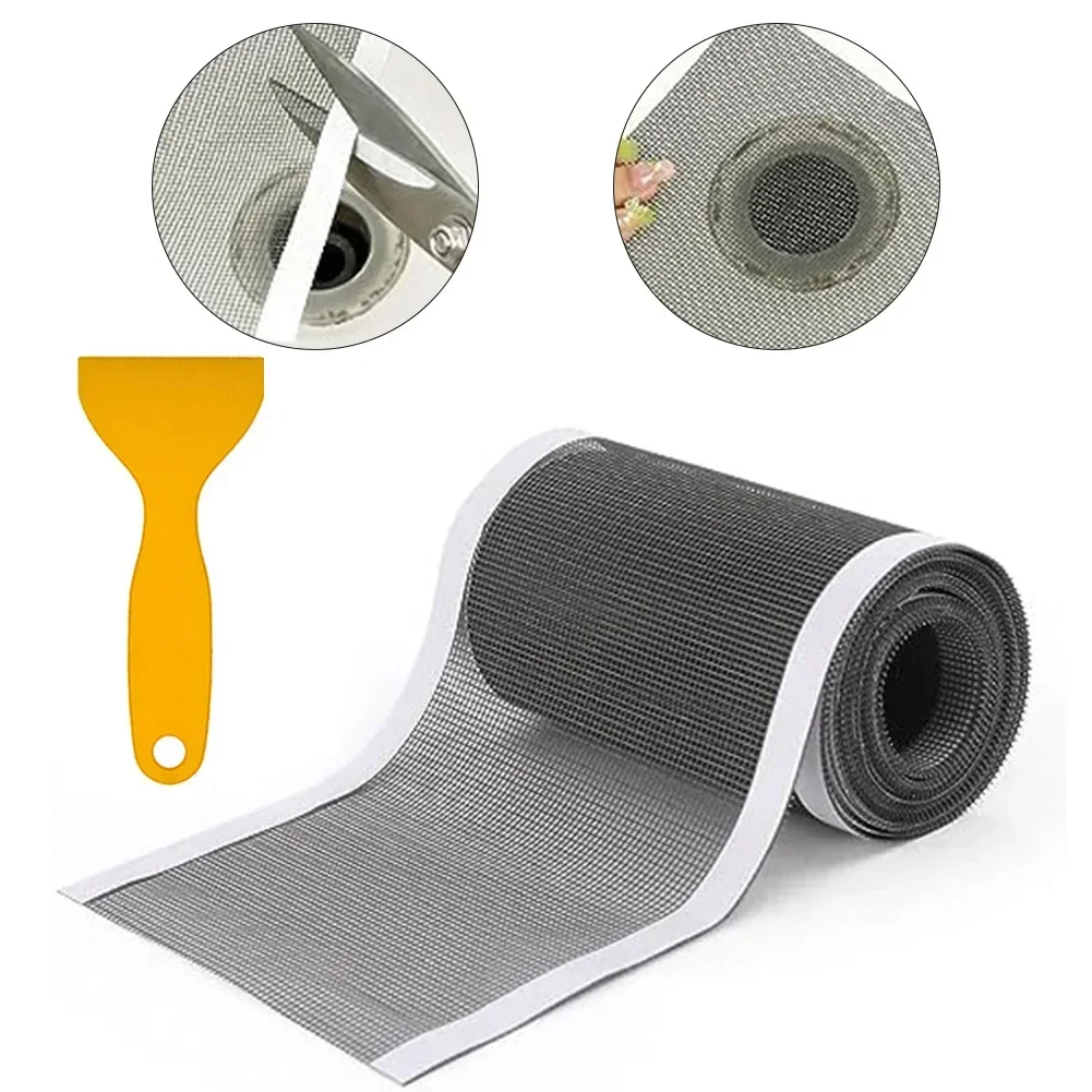 1pc Cutable Shower Drain Hair Catcher Floor Drain Stickers Disposable Mesh Bathroom 120mm*4m Long Strip Floor Drain Sticker