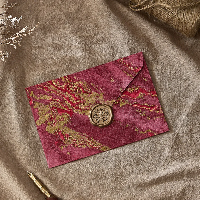 4 Envelopes set with Sealing Wax Stickers Vintage Gilt Envelope Hard Paper kit Retro Embossed for Letters Invitation Wedding