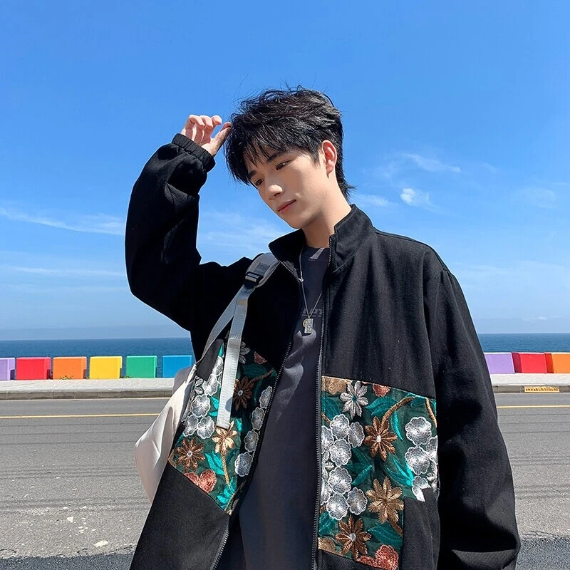 Giacca patchwork stampata uniforme alla moda da uomo coreano Giacca antivento Giacca ampia oversize Giacca sportiva da uomo taglie forti