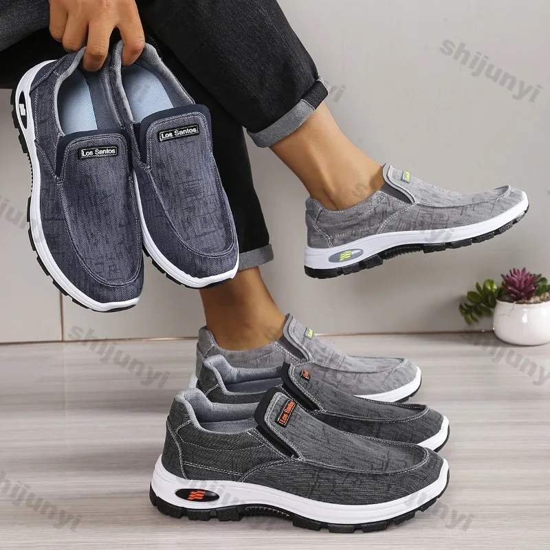 

Мужские туфли на плоской подошве, весна 2024, новая модная винтажная повседневная парусиновая обувь без шнуровки, увеличивающая рост, удобная нескользящая вулканизированная обувь