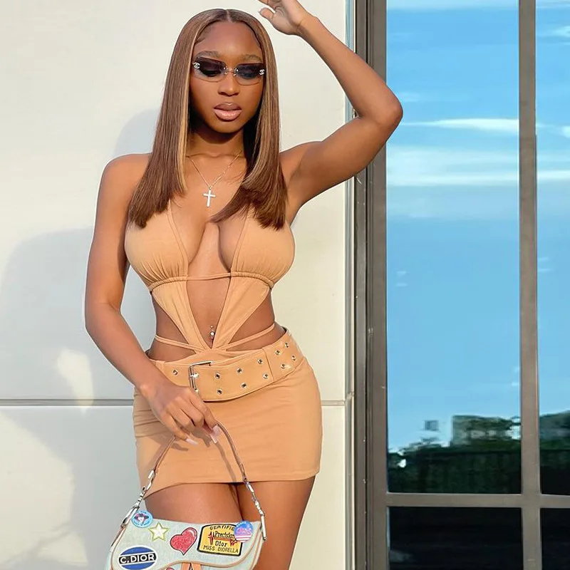 Ropa de mujer de talla grande de verano nuevo vestido Sexy de club nocturno con correa para el cuello
