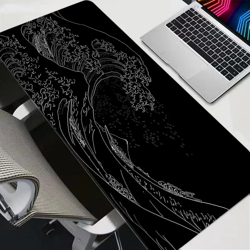 

Mousepad Computer Large MousePads Keyboard Pad Japan Black Sea Wave Gamer Soft Office Carpet Table Mat Desktop Gaming Mouse Pad