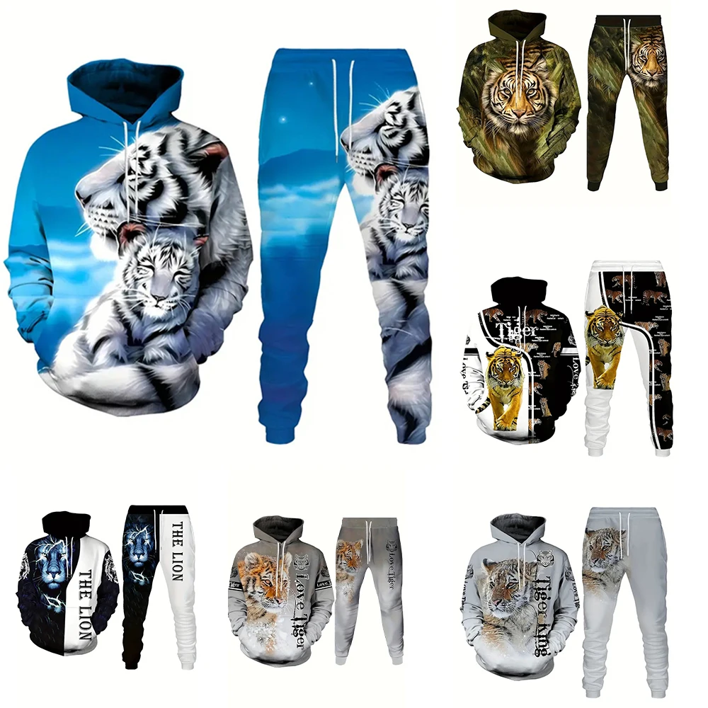 Motherly Radiance 3D printed retro 2 piece hoodie sweatpants for men Fall winter casual street retro men's fashion sweatshirt