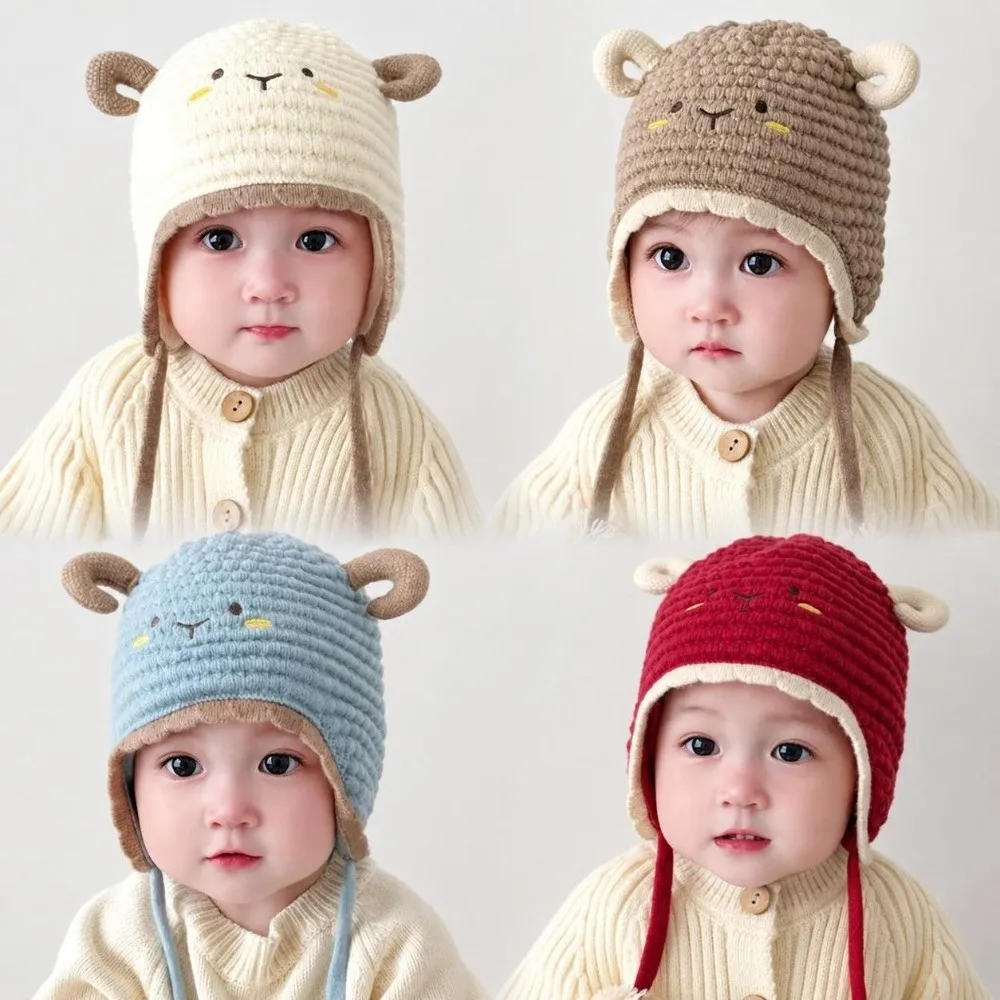 Cozy Touch Thick Knit Baby Beanie Lamb Design Warm Kids Knit Hat Soft Fabric Stretchy Baby Headwear Daily