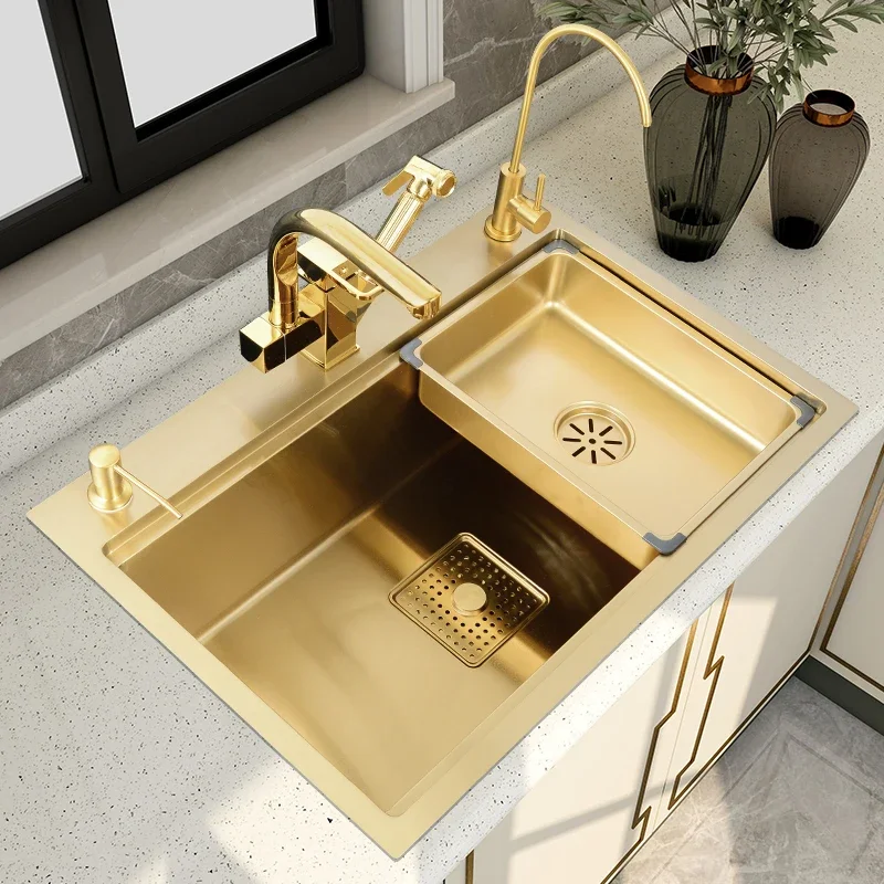 

Nano gold 304 stainless steel sink, large single sink, vegetable washing basin, kitchen household sink, vegetable washing basin