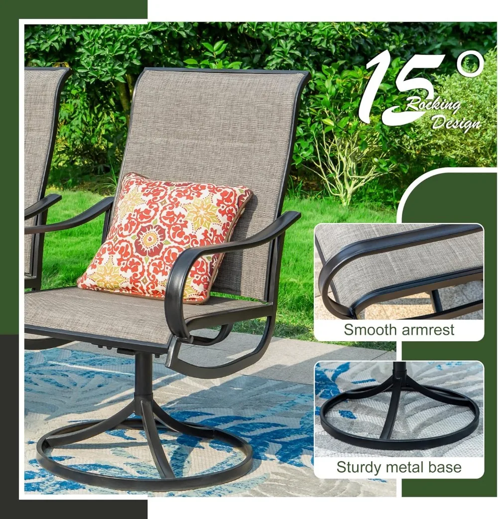 5 Pieces, 4 x Textilene Swivel Patio Chairs with Padded and 42