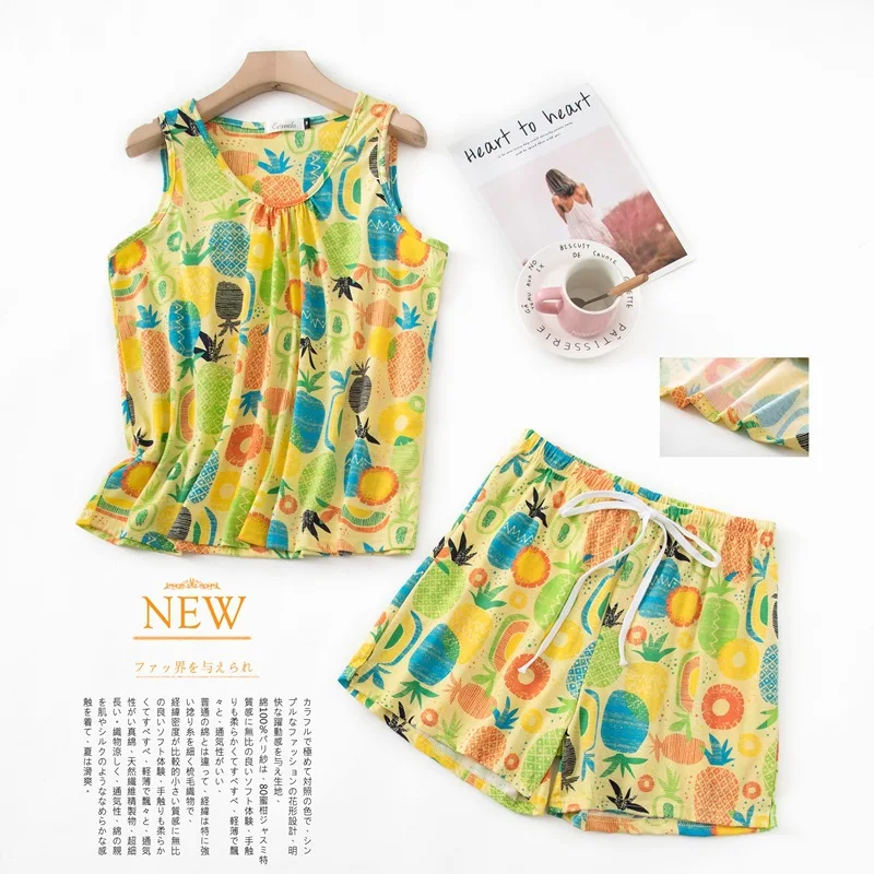 Fdfklak Cartoon Cute Pajamas Women's Summer Vest Shirt Shorts Set Cotton Casual Home Clothes New Pyjama Pour Femme Night Suit image 6