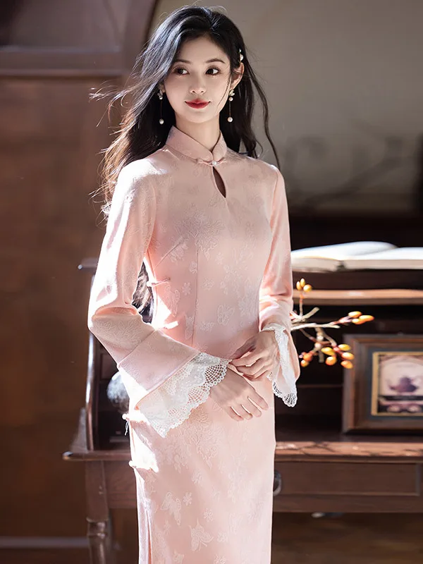 jeune-femme-rose-col-goutte-d'eau-longue-sve-qipao-costume-traditionnel-chinois-vintage-sle-mi-long-chaud-dr
