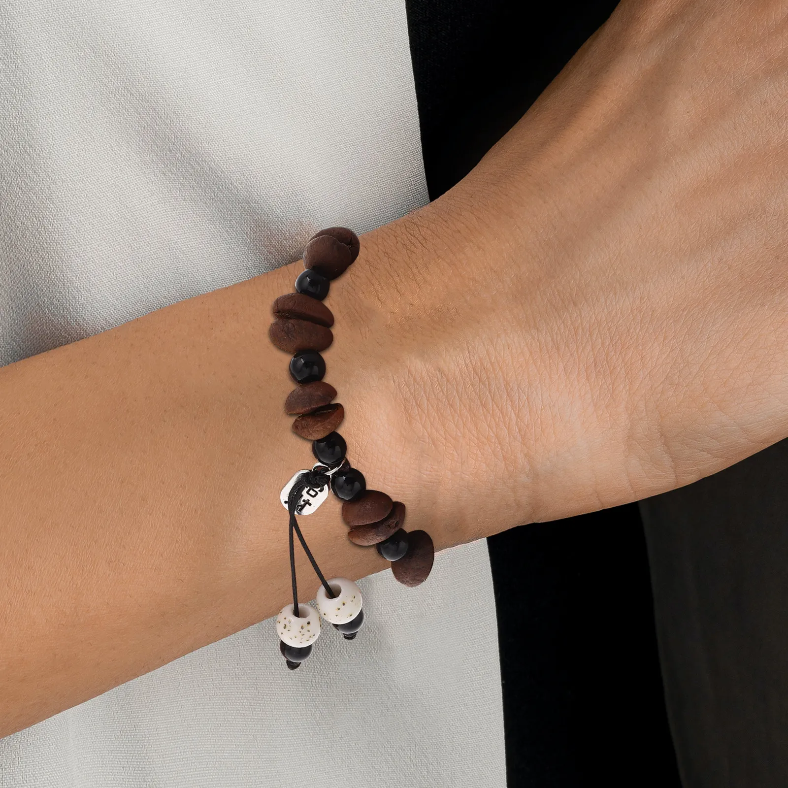 Minimalist Coffee Bean Bracelet with Real Natural Beans, Rich Aroma, Stretchy Elastic Fit for Women & Men