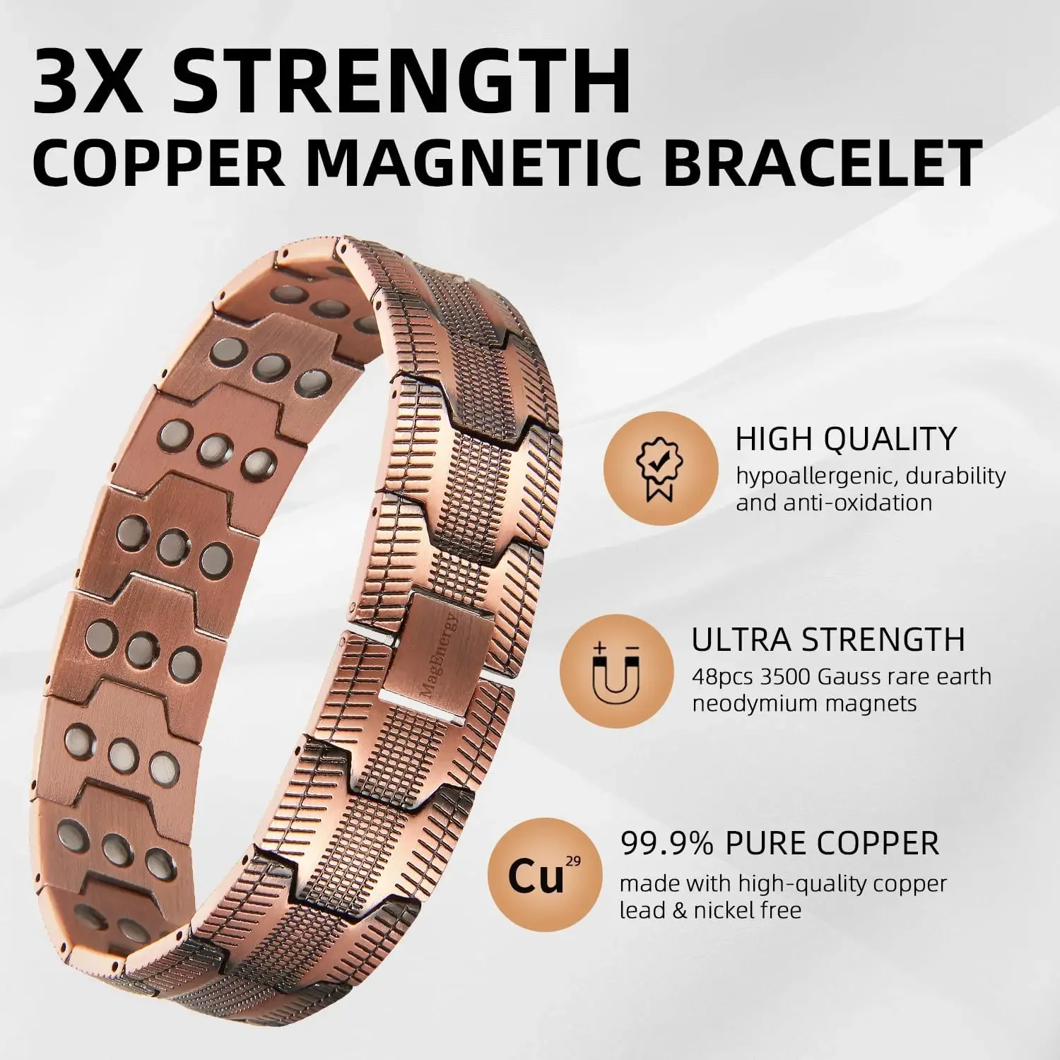 ARADOO Pure Copper Bracelet 3500 Gauss Magnetic Therapy Link Men's Bracelets