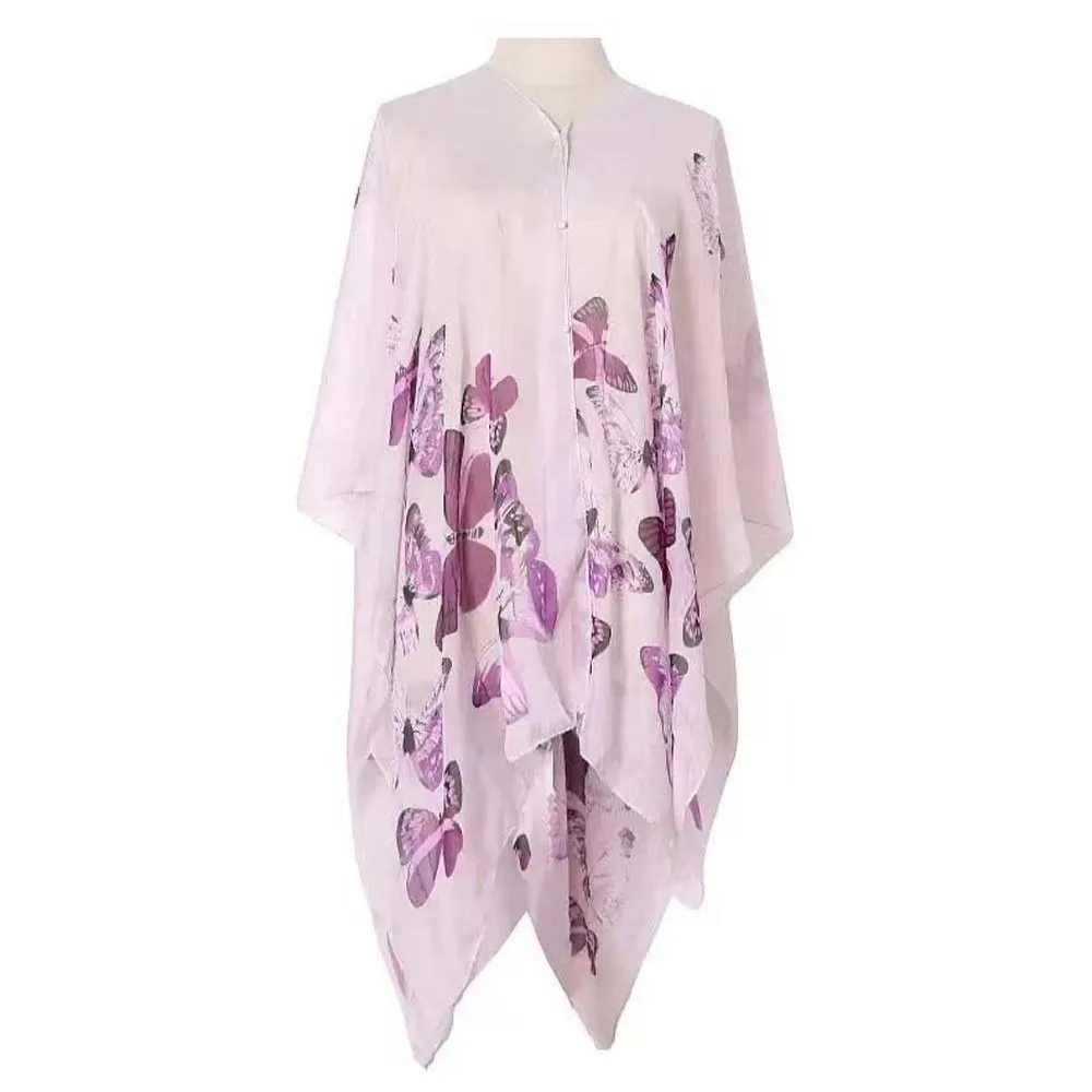 

Breathable Sunscreen Butterfly Shawl Long Polyester Thin Large Scarf with Buckle Lightweight Seaside Vacation Cloak Beach
