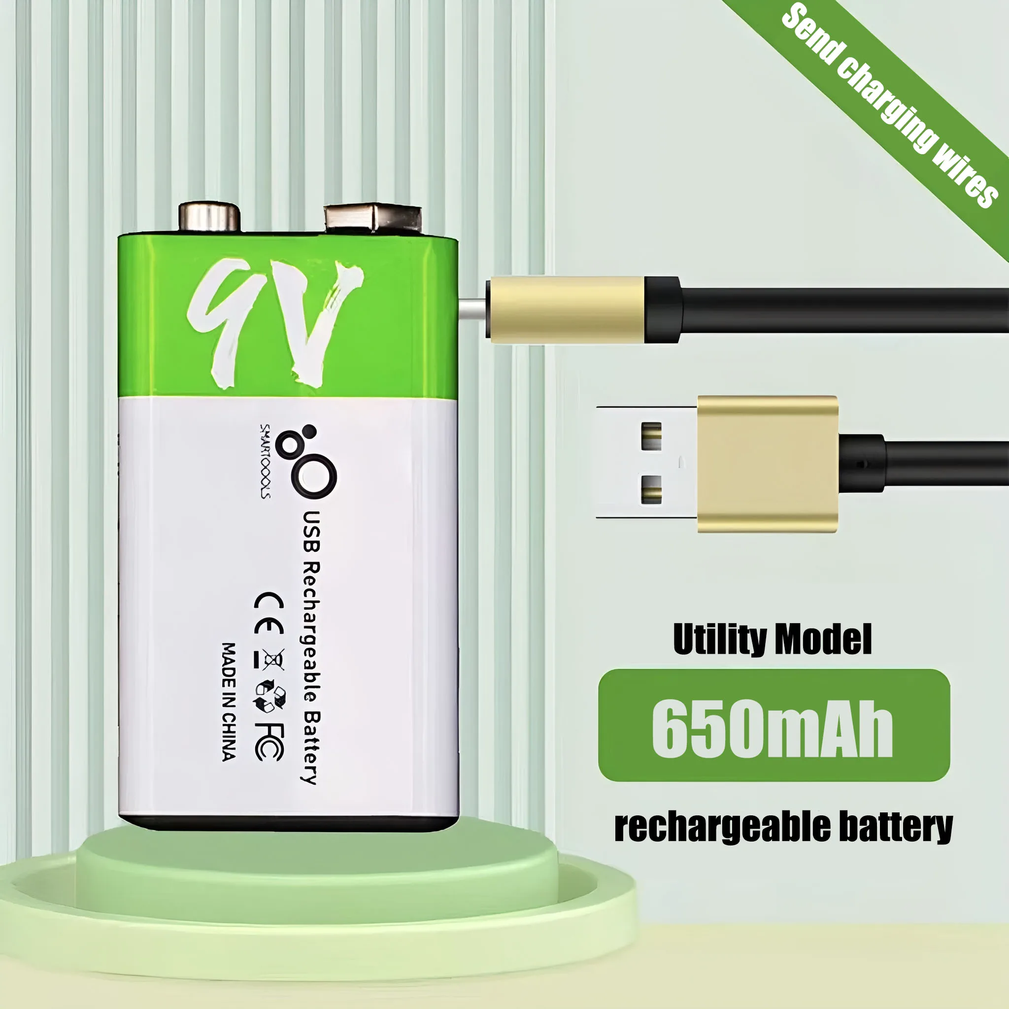 

Rechargeable USB Lithium Battery for 9V and 650Mah, Square 9V Lithium Battery for Walkie-Talkie, Ktv Microphone, Toy, Multimeter
