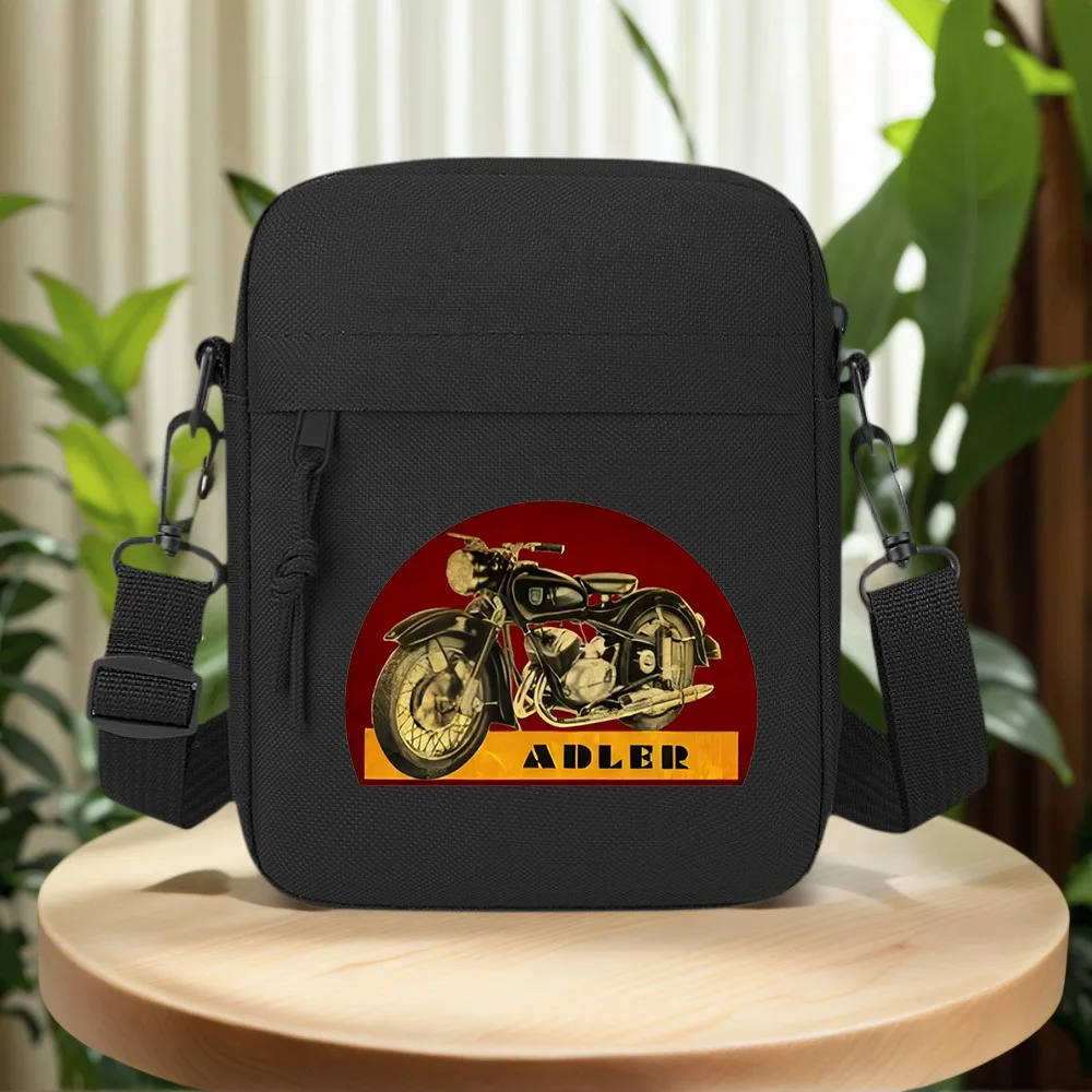 Vintage black motorcycle iconic design label Men Crossbody Bag Single Shoulder Women Cartoon Anime Film Printing Design Unisex