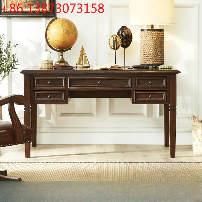 

Красный дуб, американский кантри, полный стол из цельного дерева, 1,45 м, настольный компьютерный стол, письменный стол для домашнего офиса