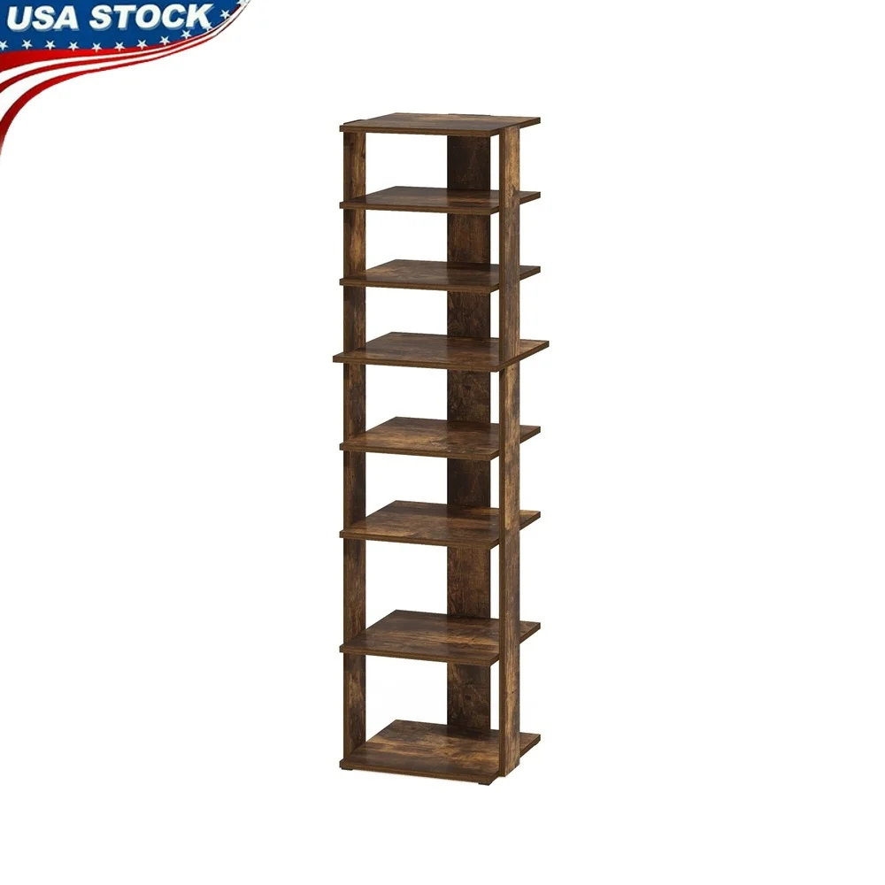 

Compact 8-Tier Free Standing Shoe Rack Tower Storage Organizer Closet Entryway Space Saving Amber Pine Wood