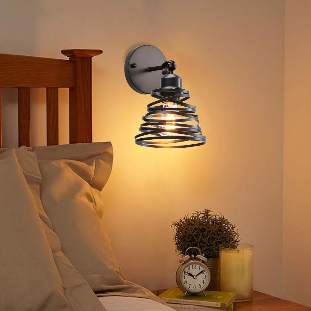 Vintage E27 Spiral Wall Light Retro Loft Industrial Wall Lamp Iron Simple Lampshade Cage Guard Sconce Indoor Lighting Fixtures
