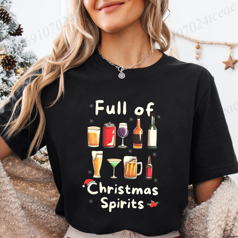 Christmas Party T Shirt Men Women Casual Short Sleeve Graphic Tee Print Full of Christmas Spirits Tops​​ Merry Xmas Y2k Clothes