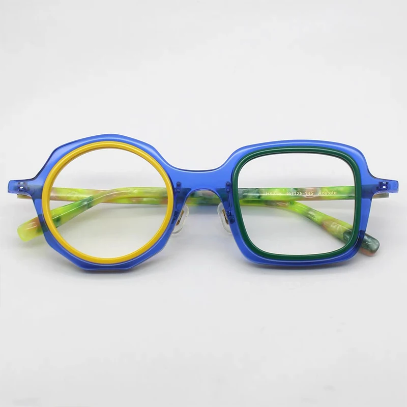 

19356 One Round One Square Prescription Glasses Men Fashion High Quality Acetate Eyeglass Frames Women Anti Blue Light Eyewear