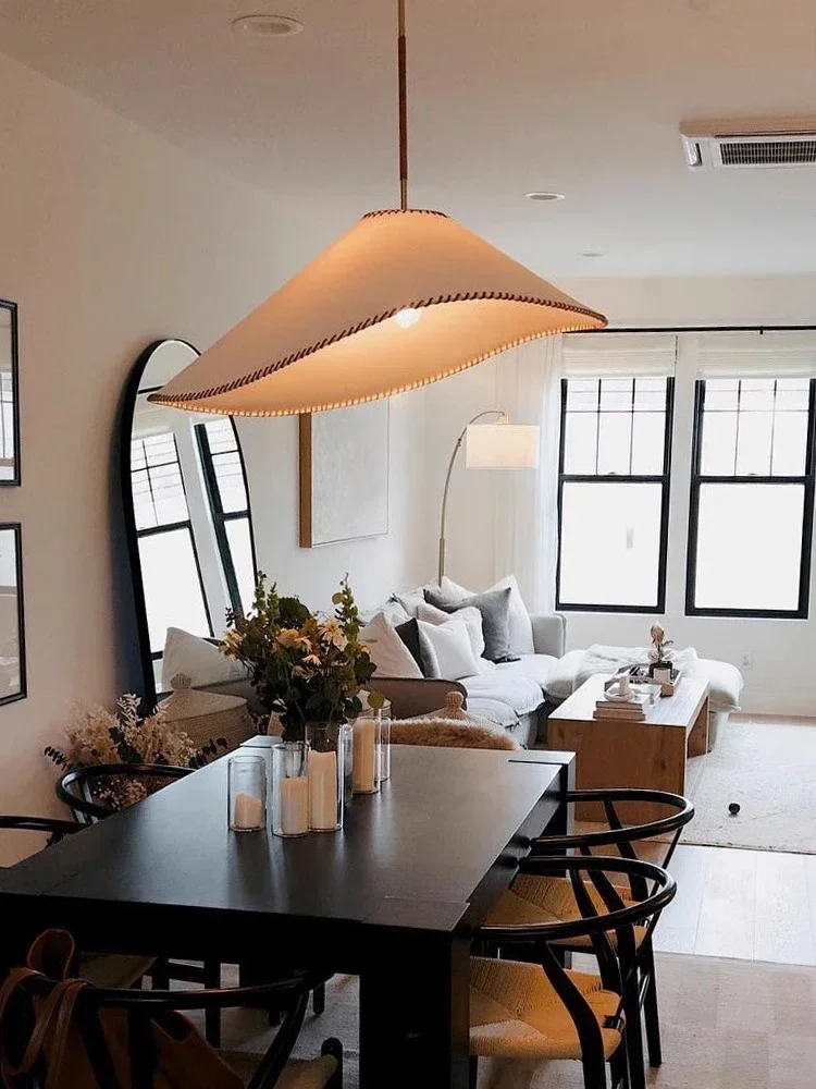 Modern Wabi Sabi Fabric Hat Shape Chandeliers Living Dining Bedroom B&B Decoration Home Pendant