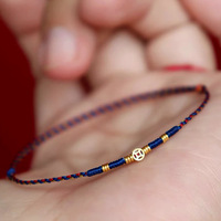 Copper Coin Woven Bracelet Red Blue Color Matching Adjustable Transfer Lucky Beads Ancient Style Extremely Thin Couple Bracelet