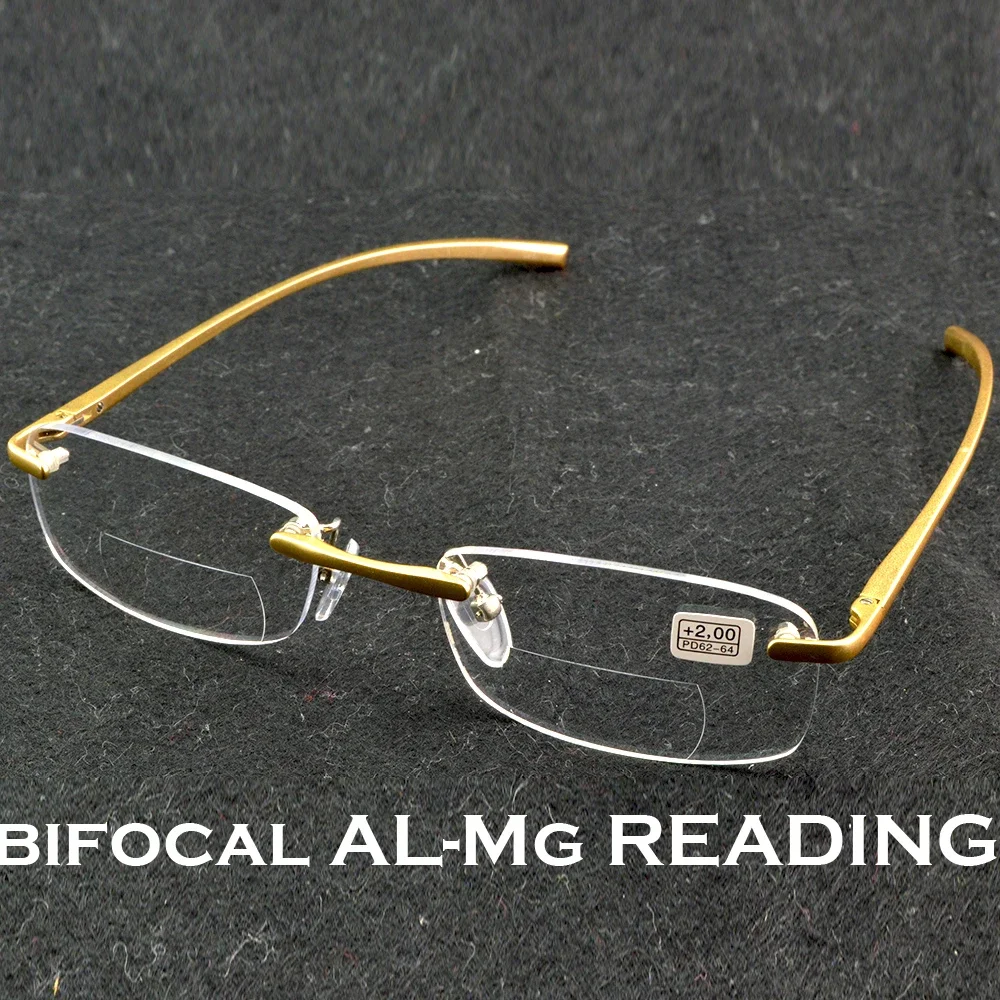 

Clara Vida Gold Aluminium Magnesium Rigid Bifocal Rimless Men Reading Glasses +1 +1.5 +2 +2.5 +3 +3.5 +4