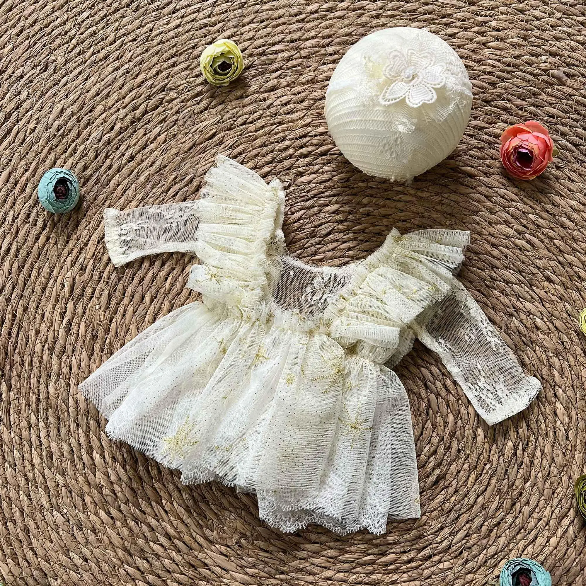 Vestido de princesa de tul Don & Judy para niña recién nacida para fotografía diadema bordada de encaje trajes casuales ropa