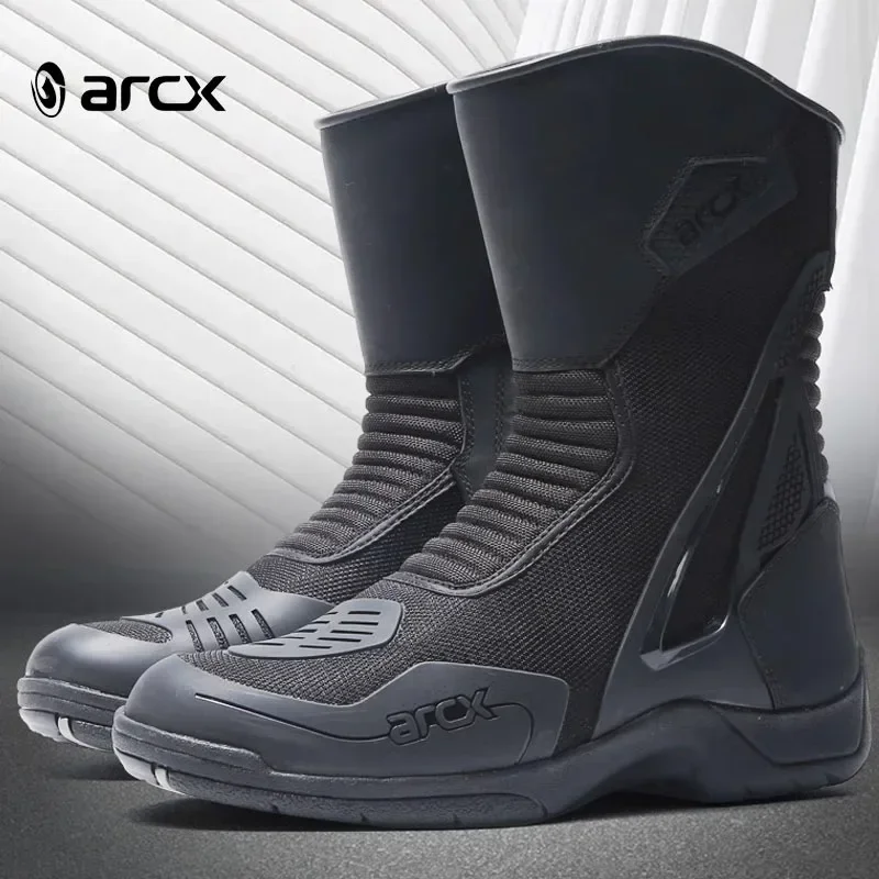 Men's Motorcycle Boots Waterproof Wear-resistant Breathable Road Motorcycle Shoes Long-distance Cycling Anti-fall Shoes