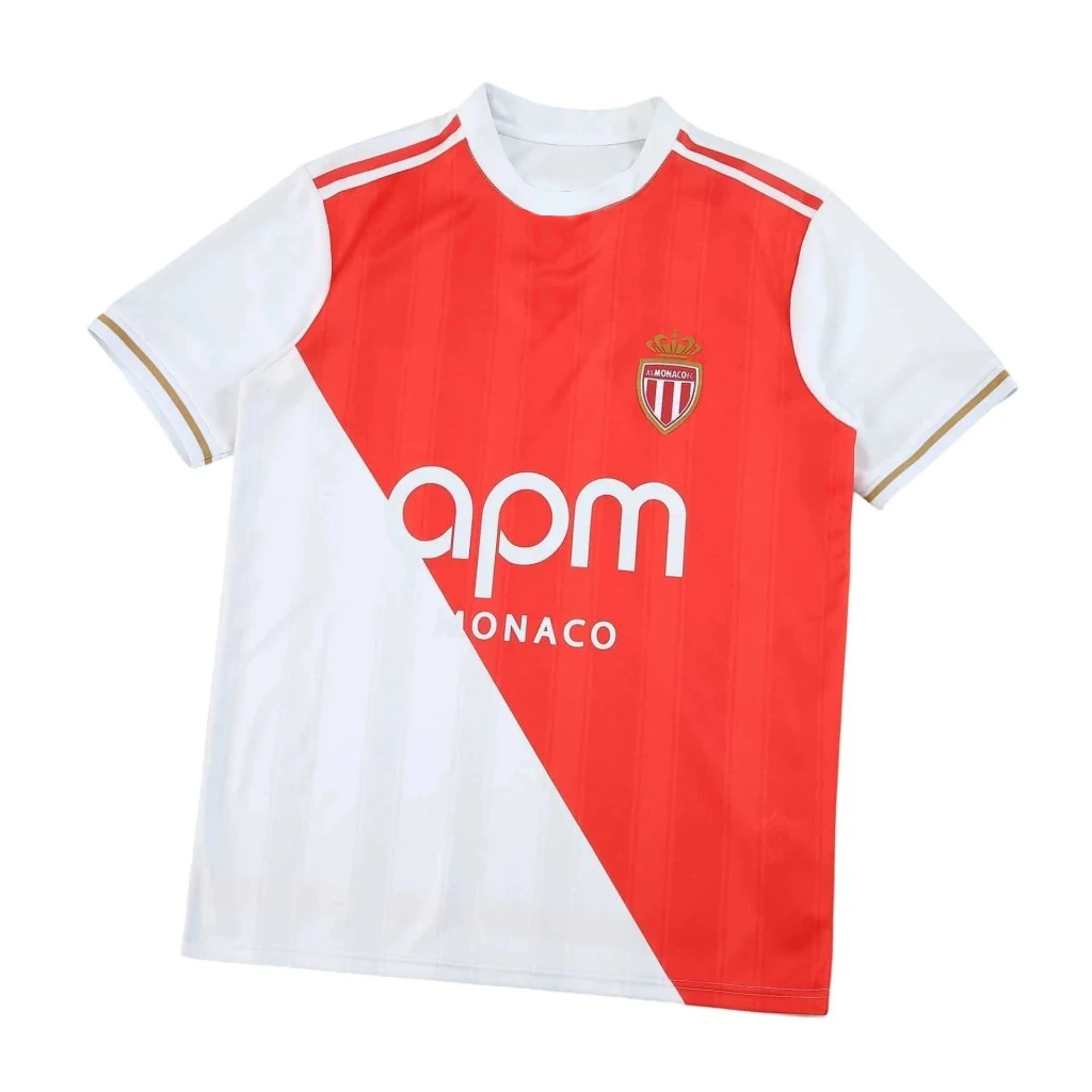 Classic Red & White Crossbody Design AS Monaco Home Shirt & Shorts 2025/26 Summer Adult Kids Athletic Set For Training Exercise