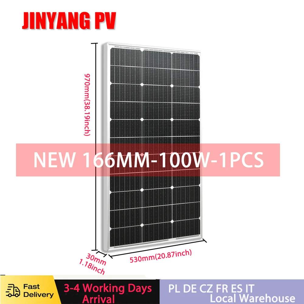 Jingyang Solar Panel 100W 200W Rigid Solar Panels 18V Temper Glass Panel Monocrystaillne Solar Cell For 1000W Power Station