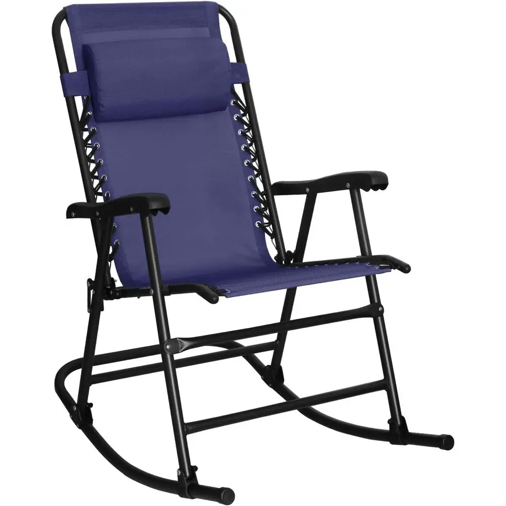 

Portable Outdoor Rocking Chair with Footrest, Ergonomic Design, Weather-Resistant Textilene Fabric, Blue for Porch