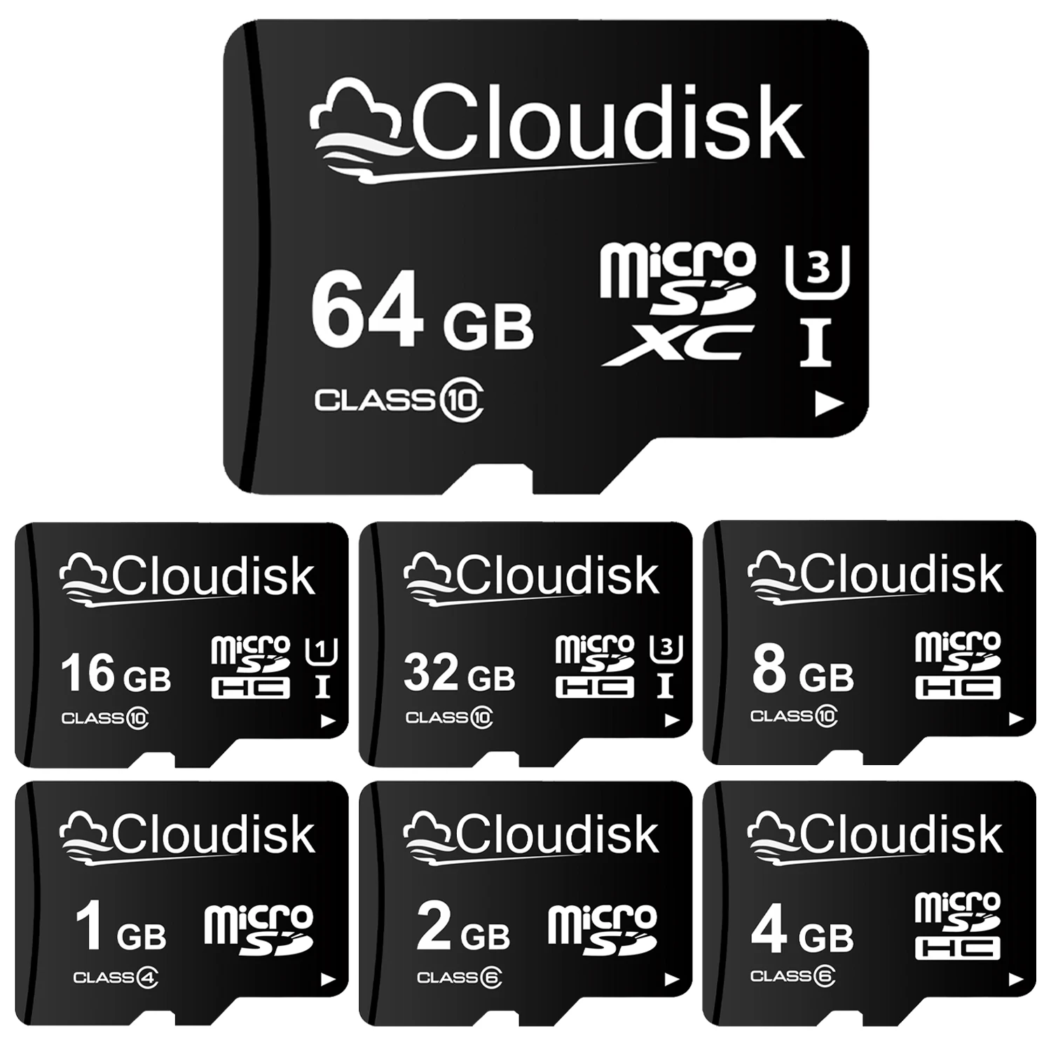 Clouddisk TF 카드, UHS-I MicroSDHC MicroSDXC 메모리 카드, 128MB, 256MB, 512MB, 1GB, 2GB, 4GB, 8GB, 16GB, 32GB, 64GB, C10 U3 U1 V30 A1 A2 