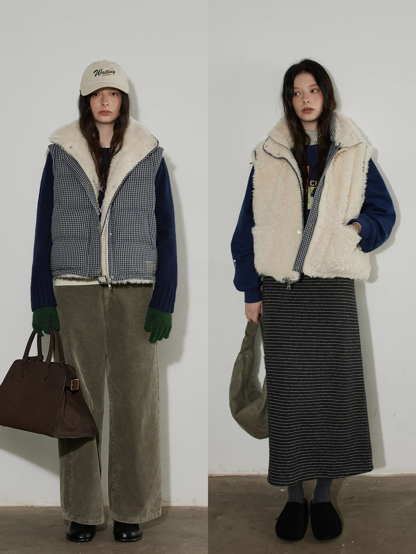 

Женский двусторонний жилет Lofi Choose в клетку с меховой отделкой, новая теплая зимняя верхняя одежда, экологичное модное пальто